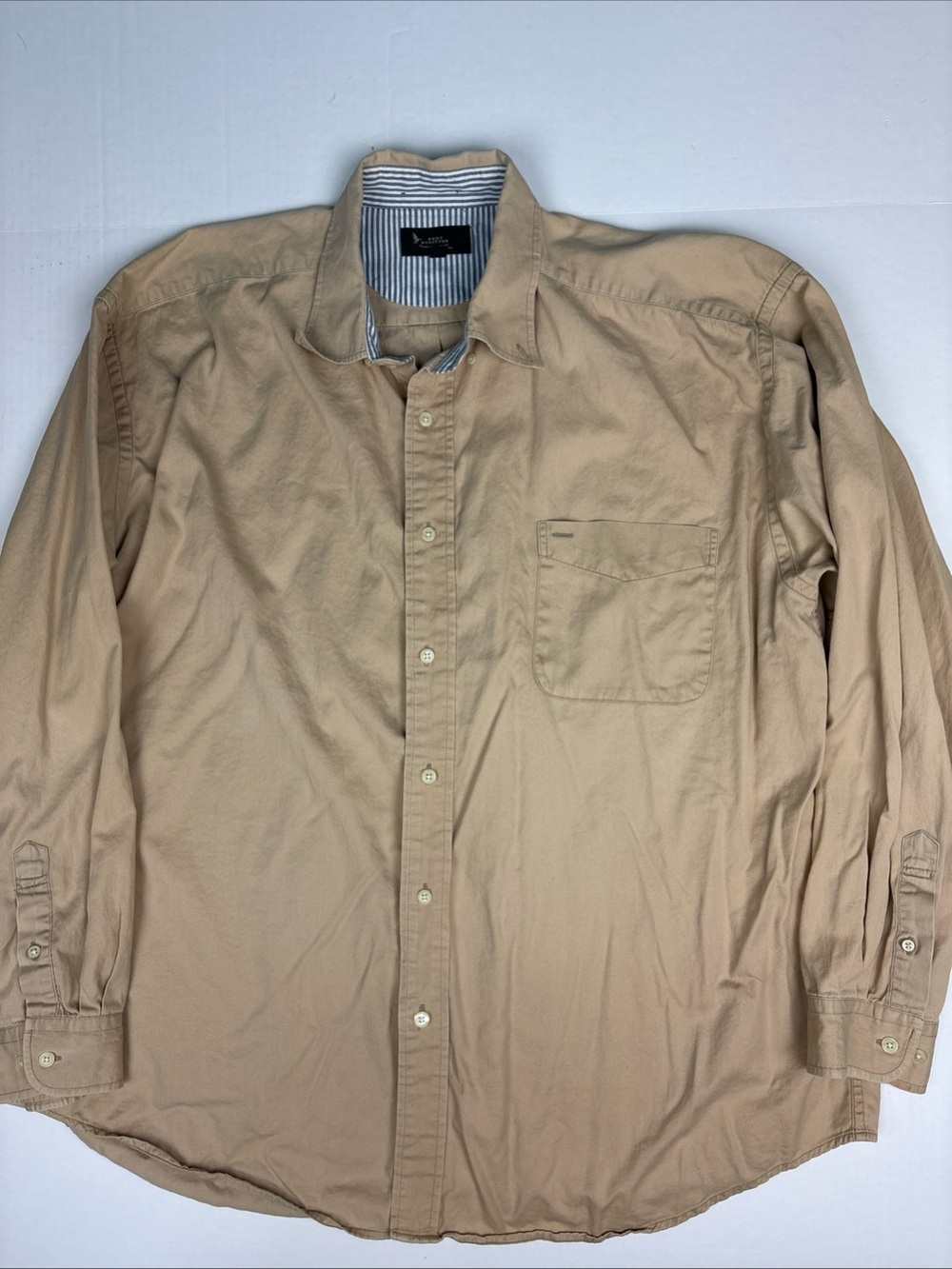 Bert Pulitzer Men XXL Shirt Tan Solid Long Sleeve Button Up Cotton Casual Duck